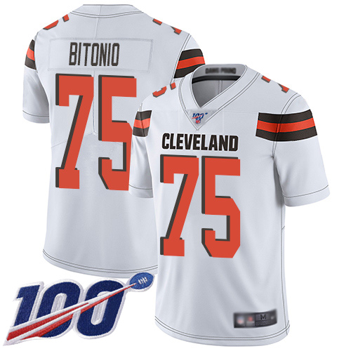 Cleveland Browns Joel Bitonio Men White Limited Jersey 75 NFL Football Road 100th Season Vapor Untouchable
